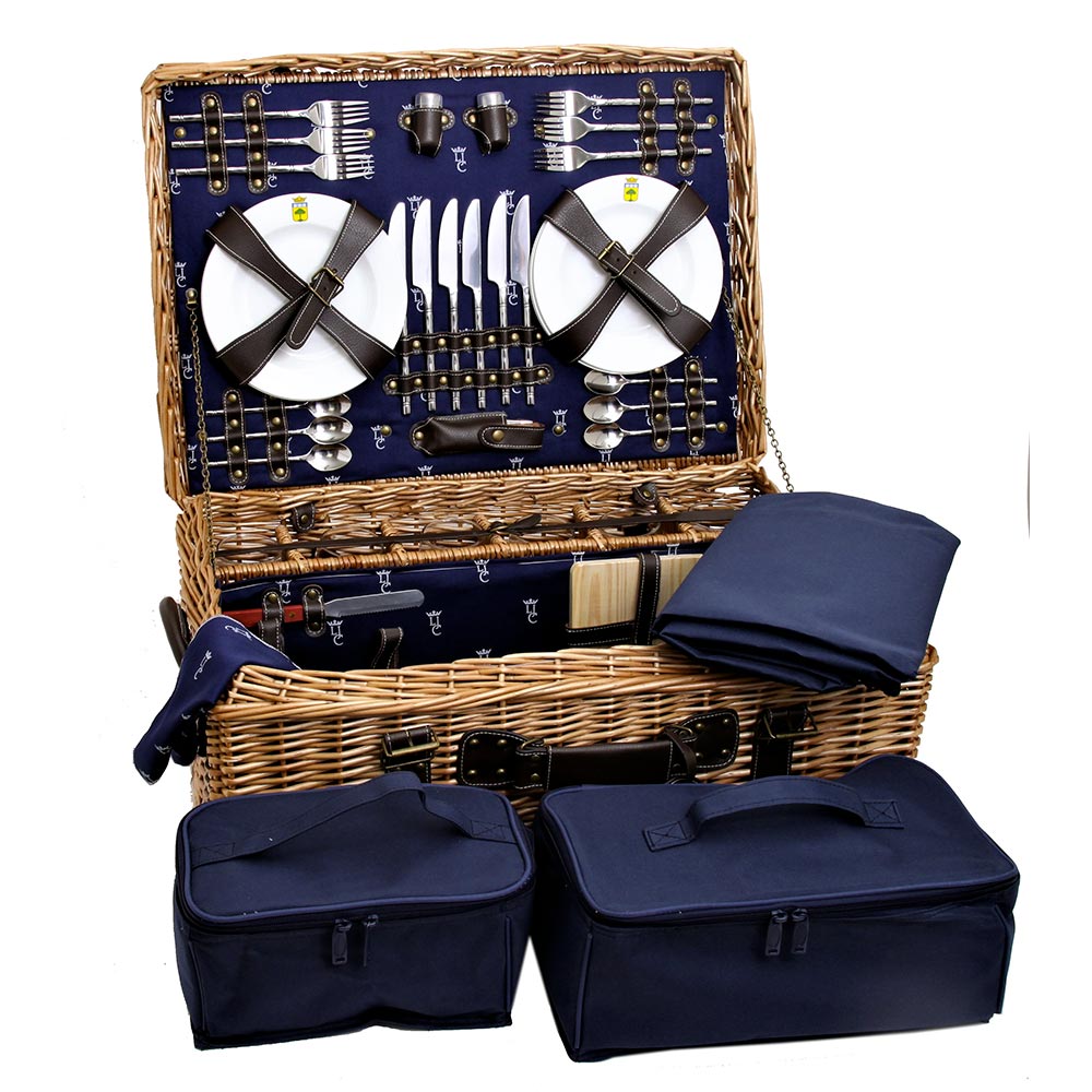 Picknickkorb „Champs-Elysées“ aus Weidengeflecht für 6 Personen - Blau