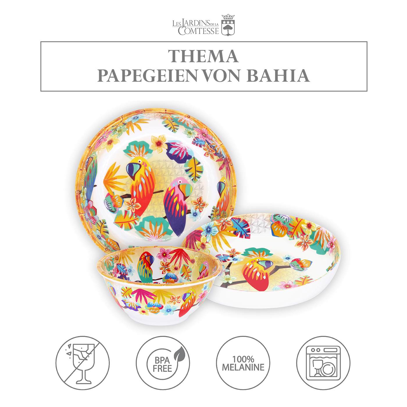 Kleine Schale aus Melamin - Ø 15 cm - Papageien von Bahia