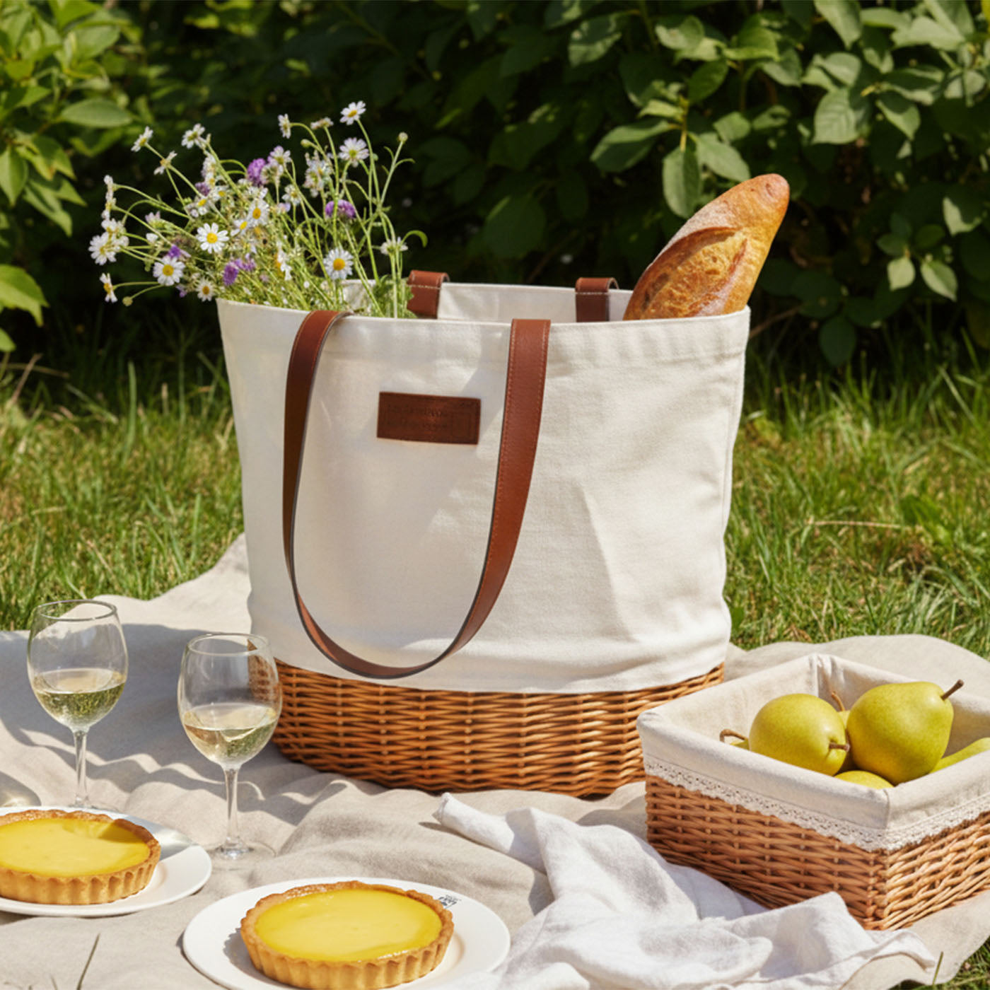 Picknicktasche Azur Leinen - 2 Personen