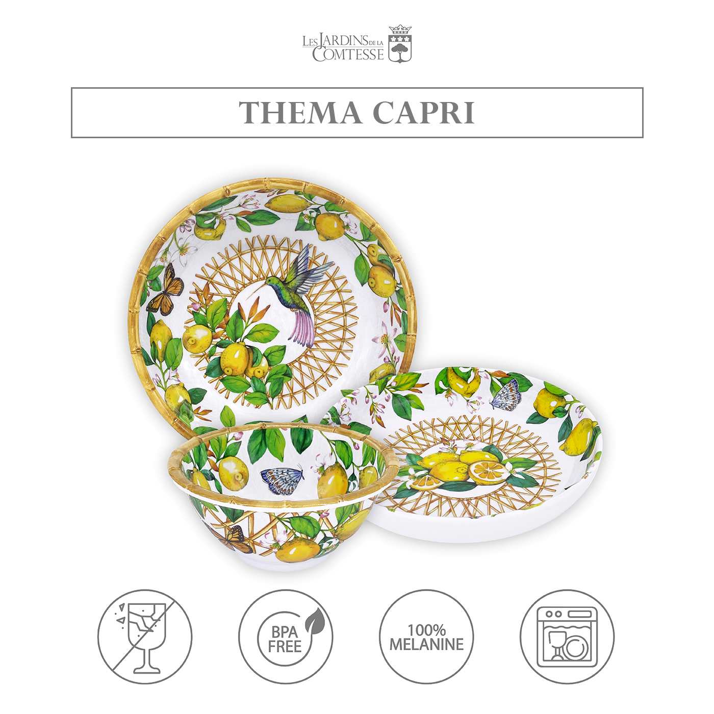 Großer tiefer Teller aus reinem Melamin - 23 cm - Capri