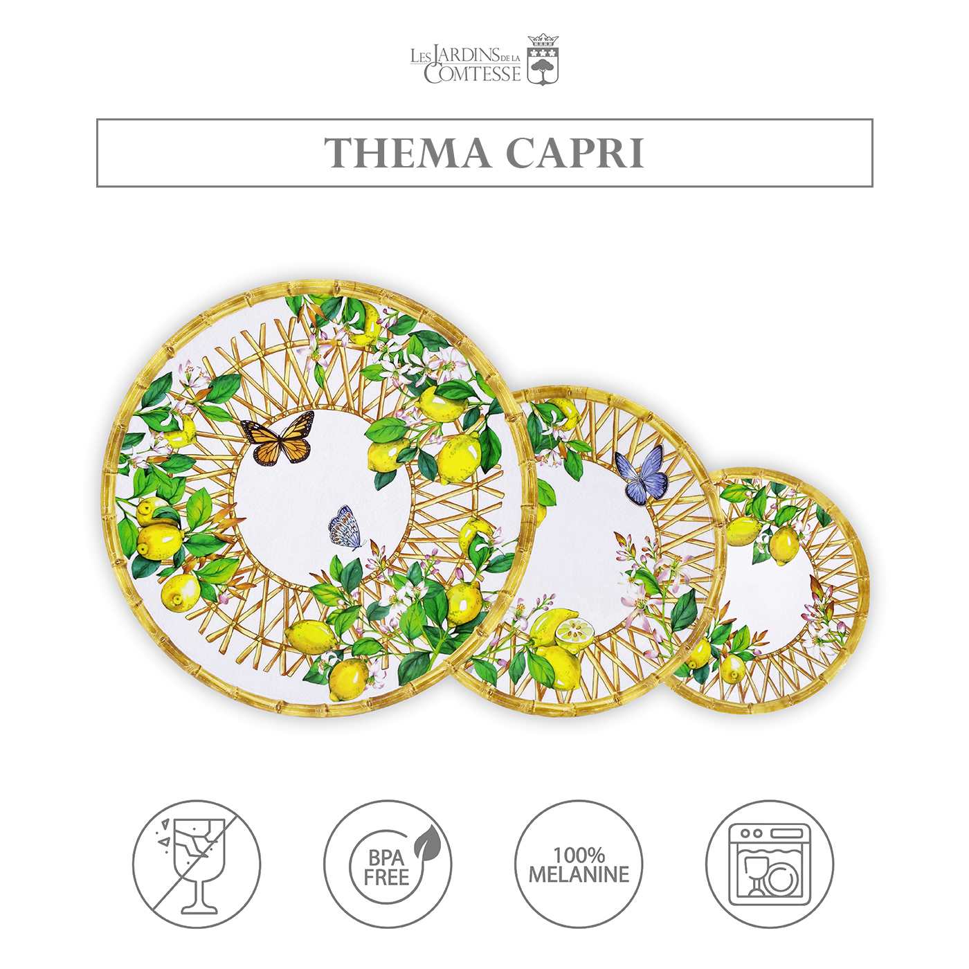 Großer flacher Teller aus Melamin - Ø 28 cm - Capri