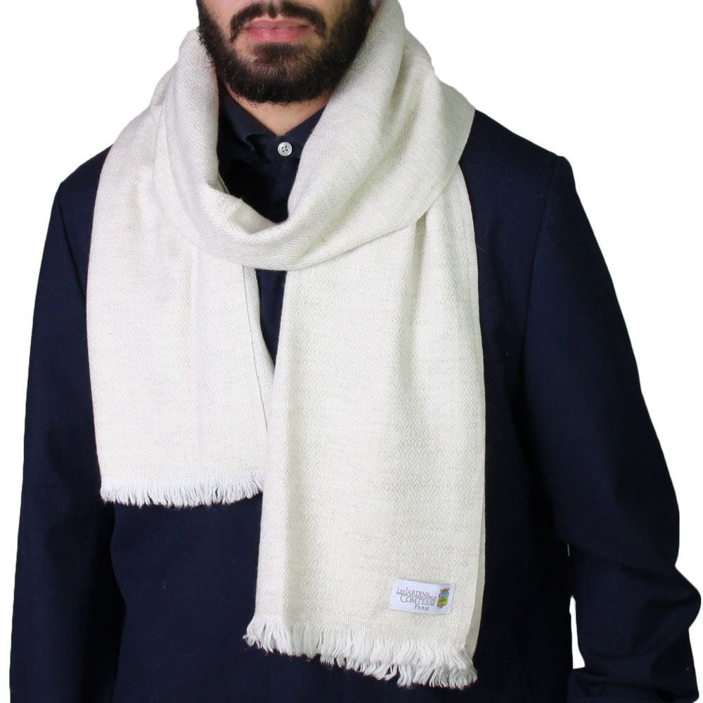 Schal aus Kaschmir und Woll für Mann und Frau 40 x 190 cm - mandelbeige Diamant-Motiv