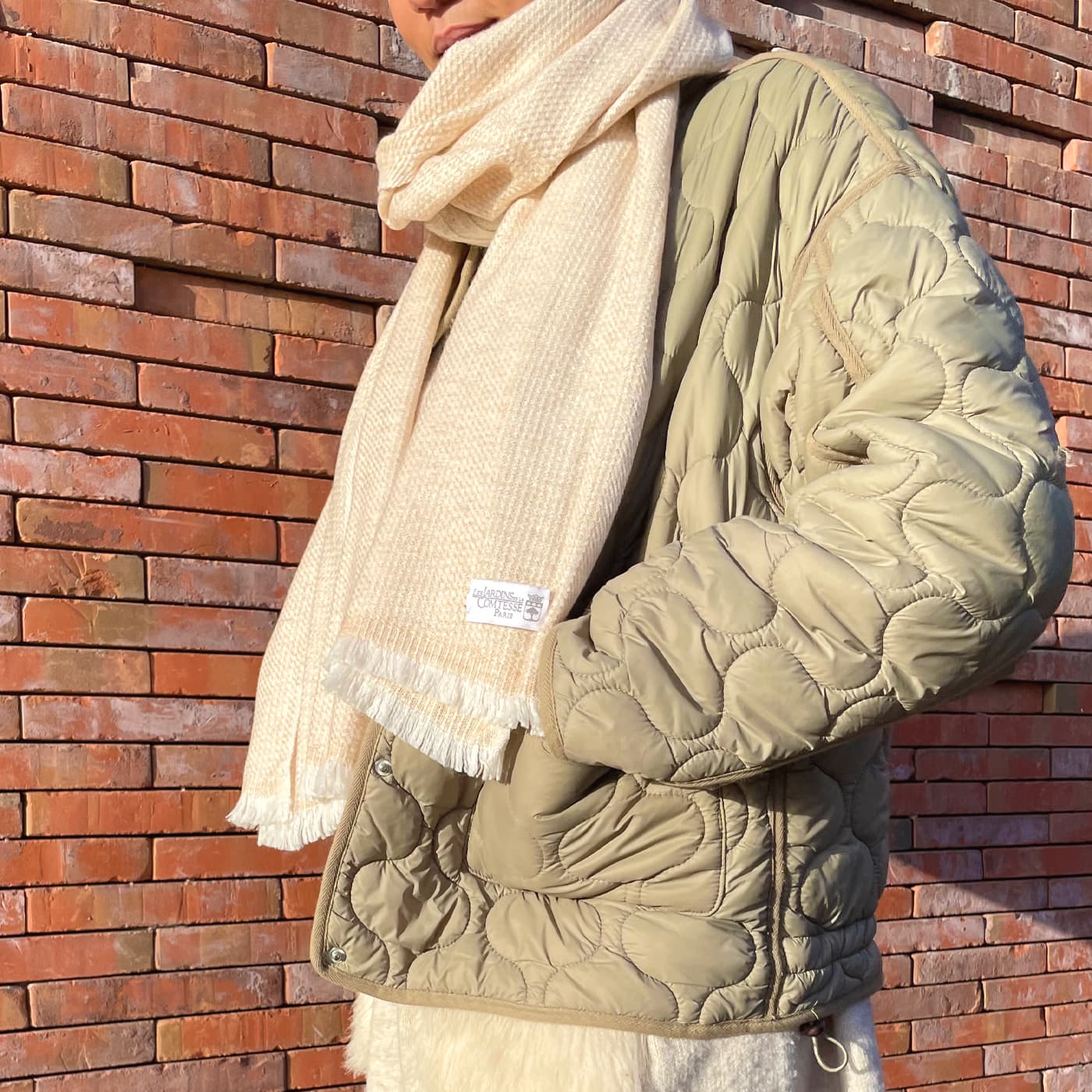 Schal aus Kaschmir und Woll für Mann und Frau 40 x 190 cm - zweifarbig Camel / Weiß