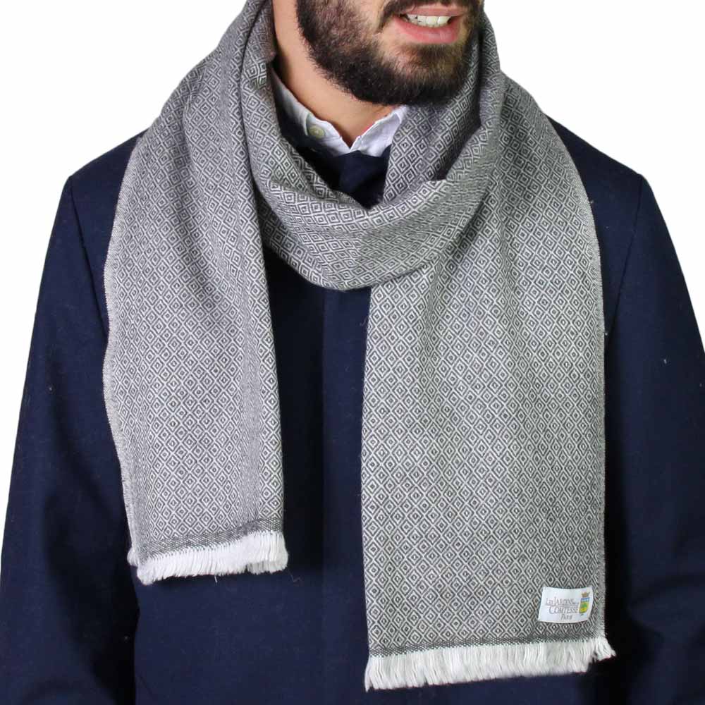 Schal aus Kaschmir und Woll für Mann und Frau 40 x 190 cm - anthrazitgrau Diamant-Motiv