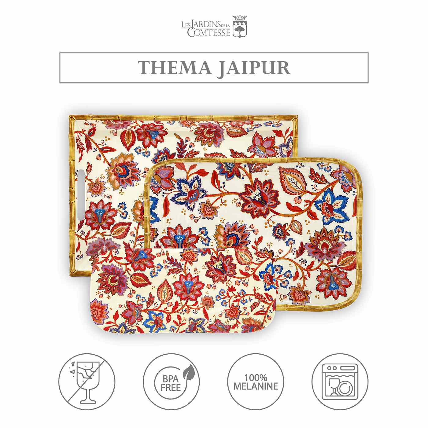 Lange rechteckige Kuchenplatte aus Melamin Blumig - 37,5 cm