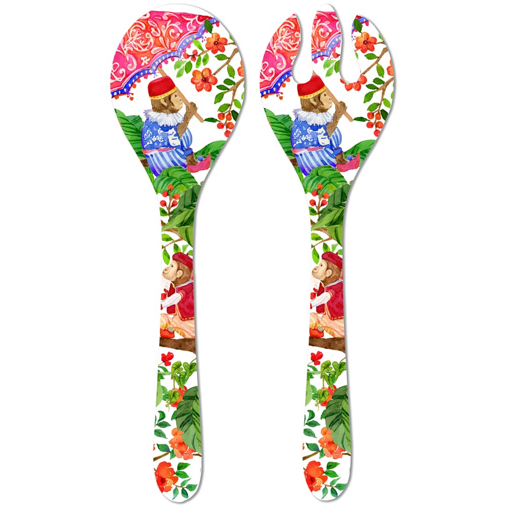 Salatbesteck aus reinem Melamin - 33 cm - Affen aus Bali
