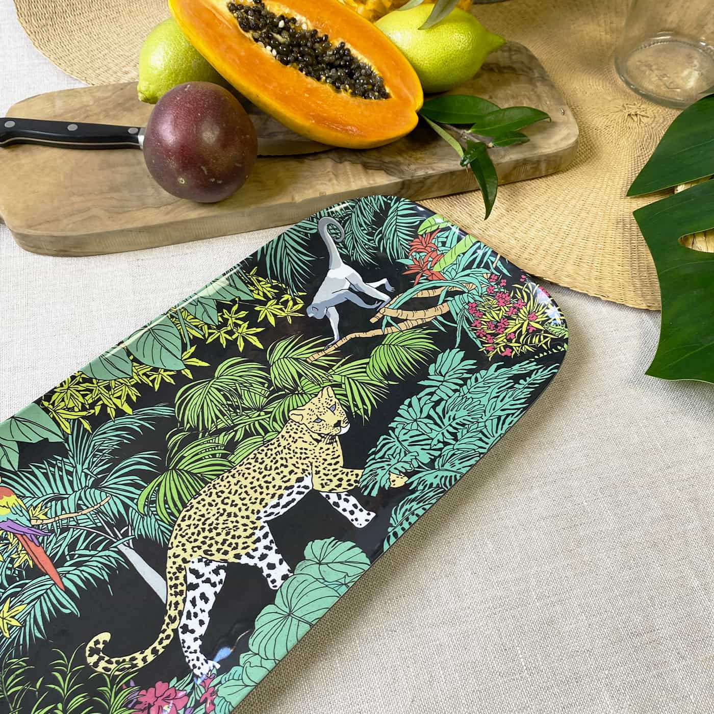 Lange, rechteckige Kuchenplatte - reines Melamin - 37,5 cm - Jungle
