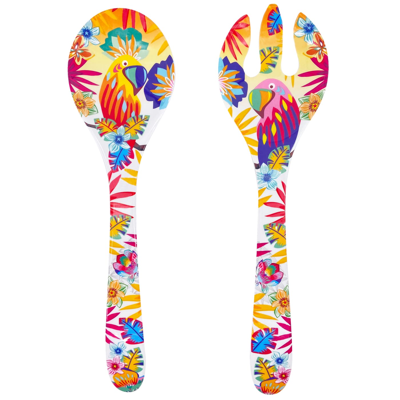 Salatbesteck Pure aus Melamin - 33 cm - Papageien von Bahia