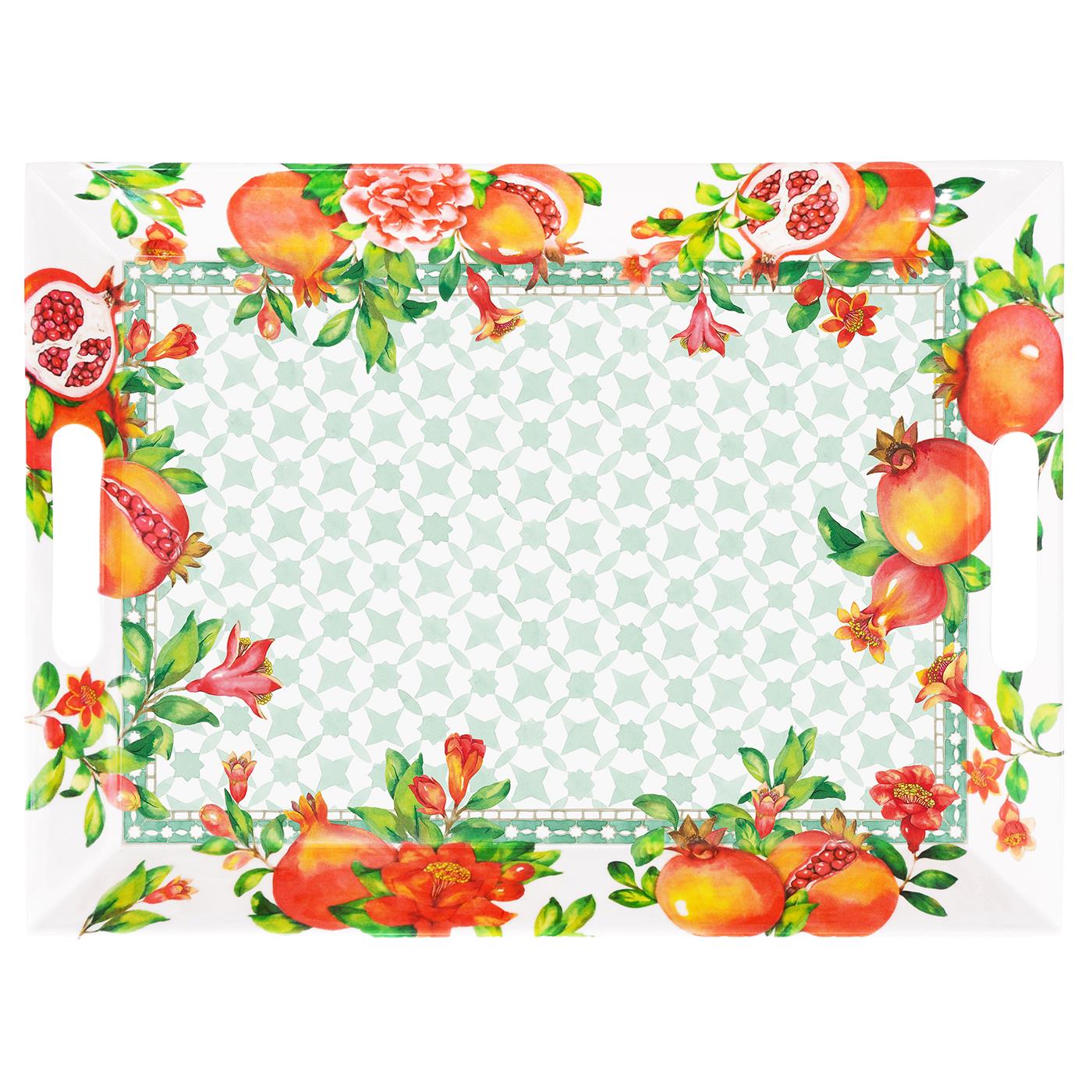 Großes Tablett aus Melamin mit Griffen Granatapfel - 50 x 36 x 5 cm