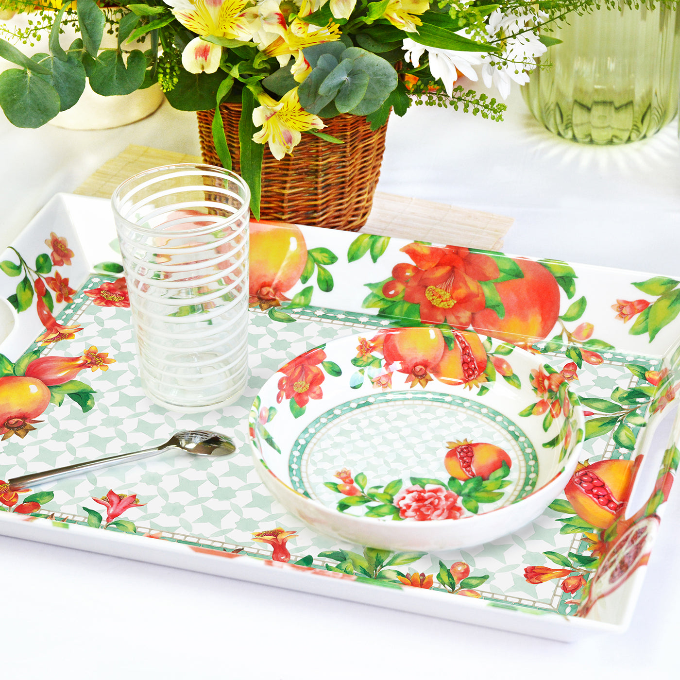Großes Tablett aus Melamin mit Griffen Granatapfel - 50 x 36 x 5 cm