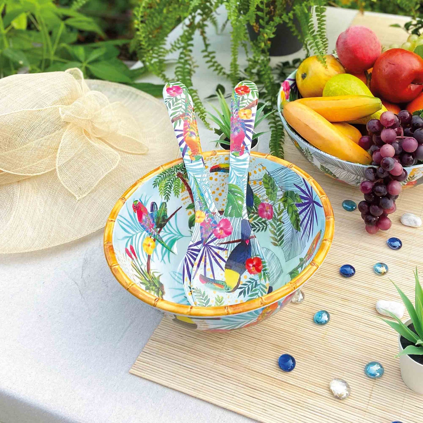 Tiefe, große Salatschüssel - reines Melamin - 25 cm- Tukanen aus Rio