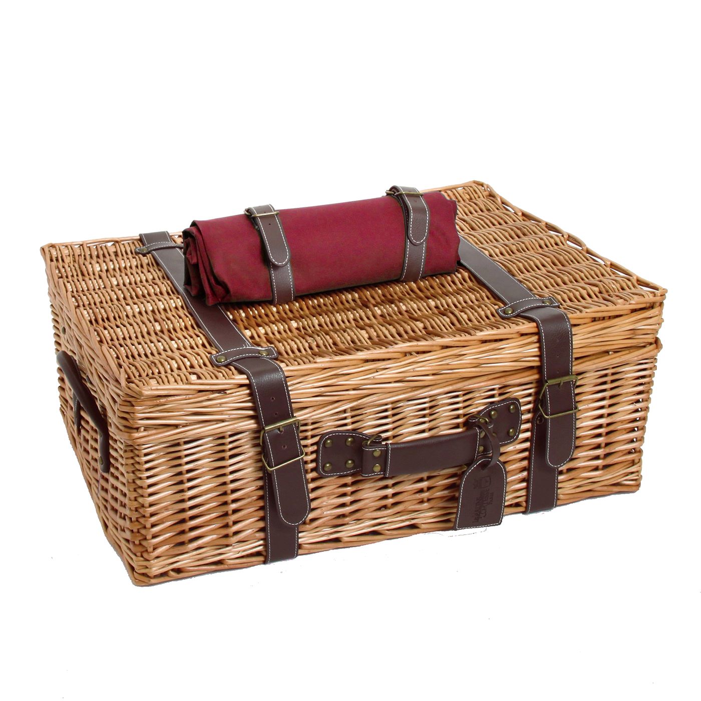 Picknickkorbe aus Weide und Leder "Champs-Elysées" bordeauxrot - 6 Personen