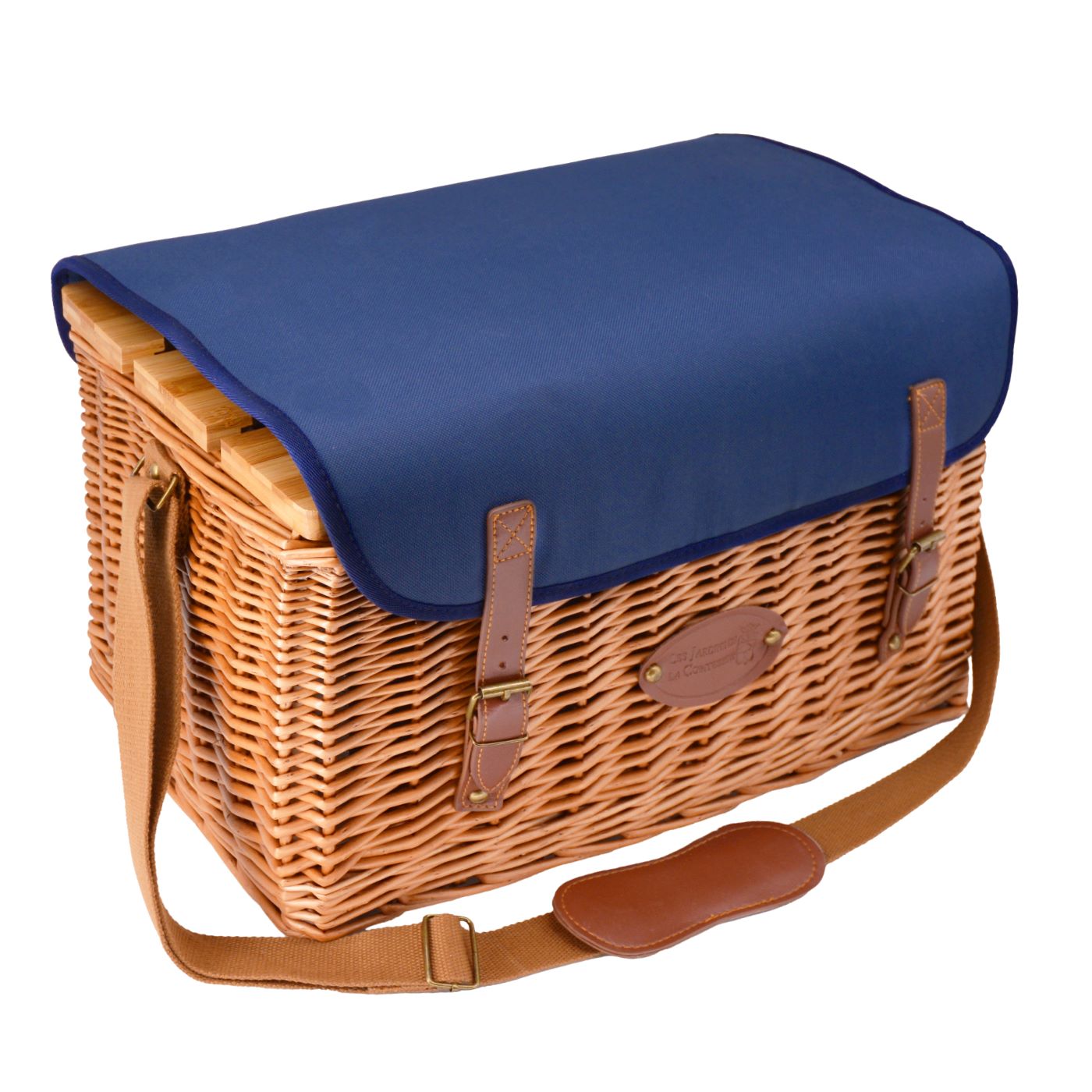 Picknickkorb mit Leder „Saint-Honoré“ in blau - 4 Personen