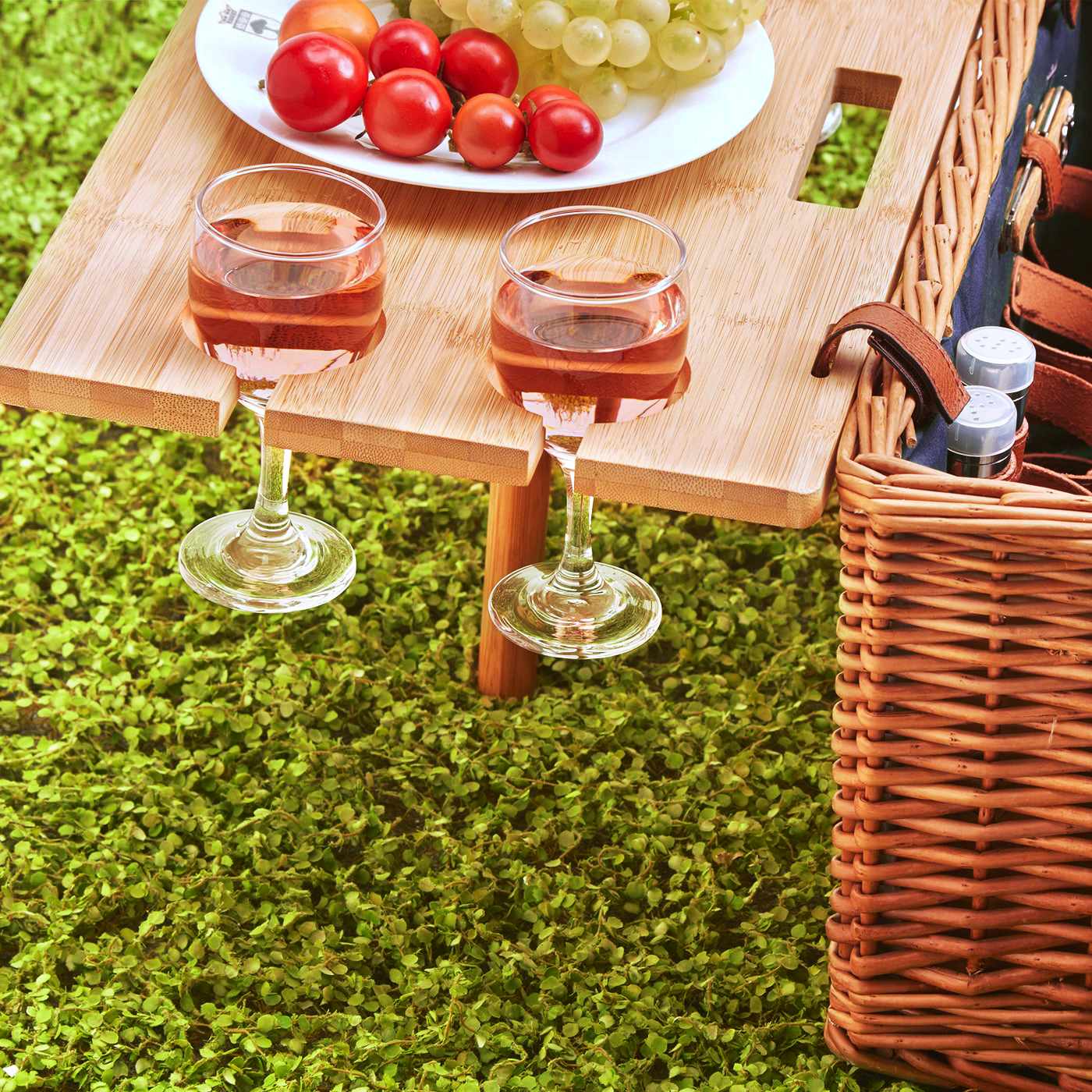 Picknickkorb mit Leder „Saint-Honoré“ in blau - 4 Personen