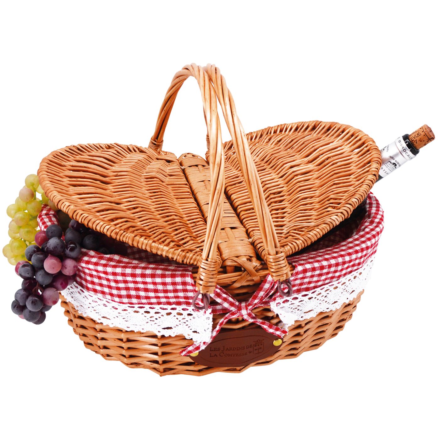 Weidenkorb mit Spitzenstoff Rot-Vichy-Karo