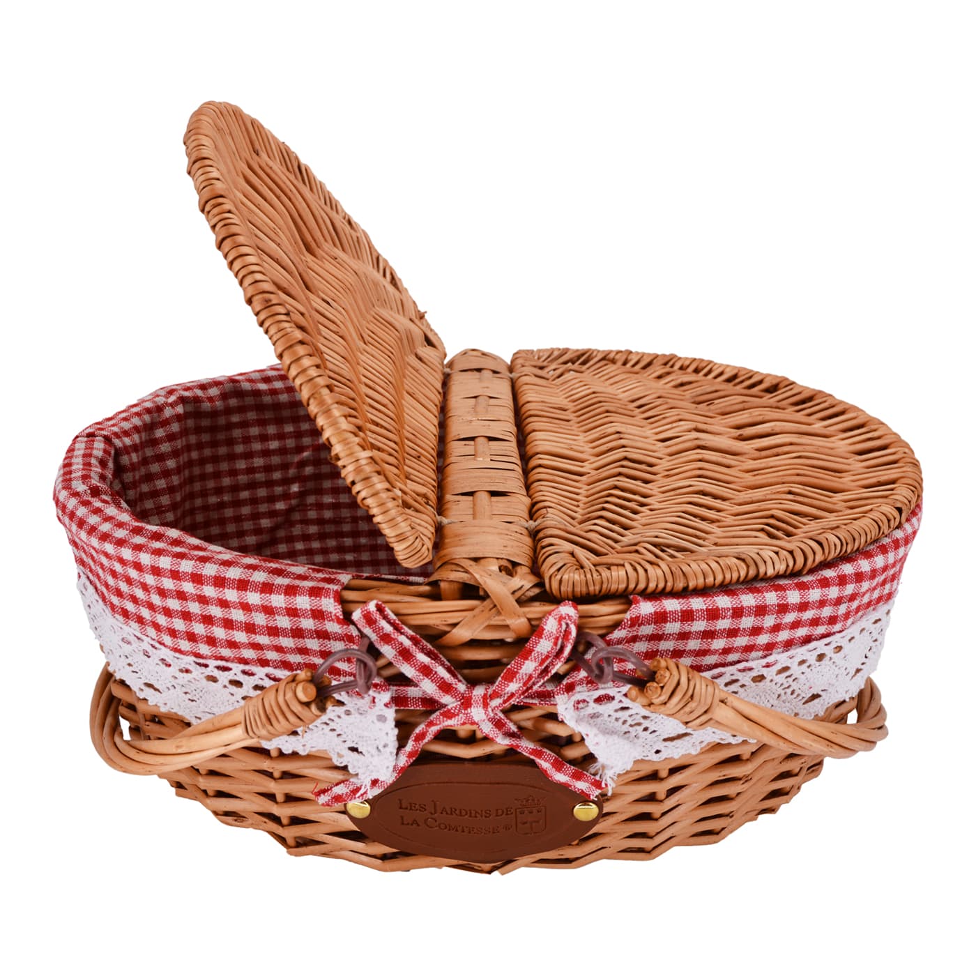 Weidenkorb mit Spitzenstoff Rot-Vichy-Karo