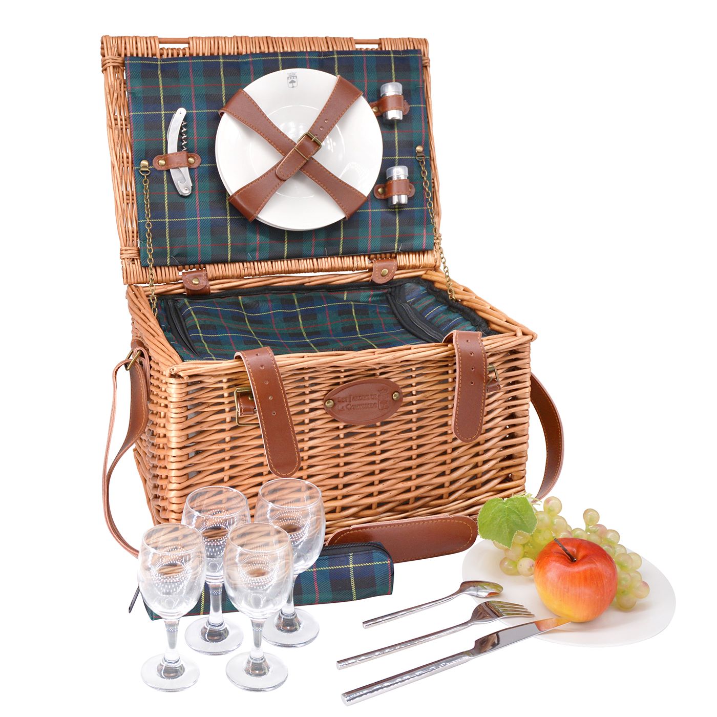 Picknickkorb „Trianon grün“ für 4 Personen mit Lederriemen