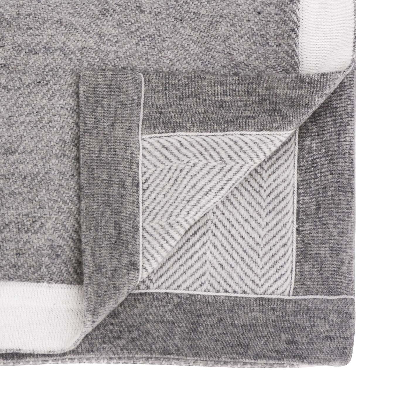 Plaid aus Wolle in Grau und Elfenbein - große Fischgrätenmuster - 130 x 200 cm