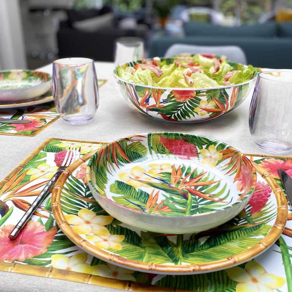 Große Salatschüssel aus reinem Melamin - 31 cm - Exotische Blumen