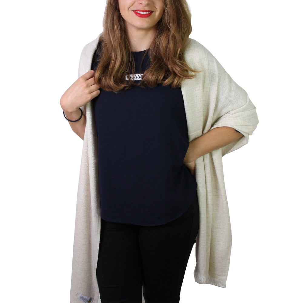 Pashmina / Kaschmir und Wolle Schal für Frauen, mandelbeige, Diamant-Motiv