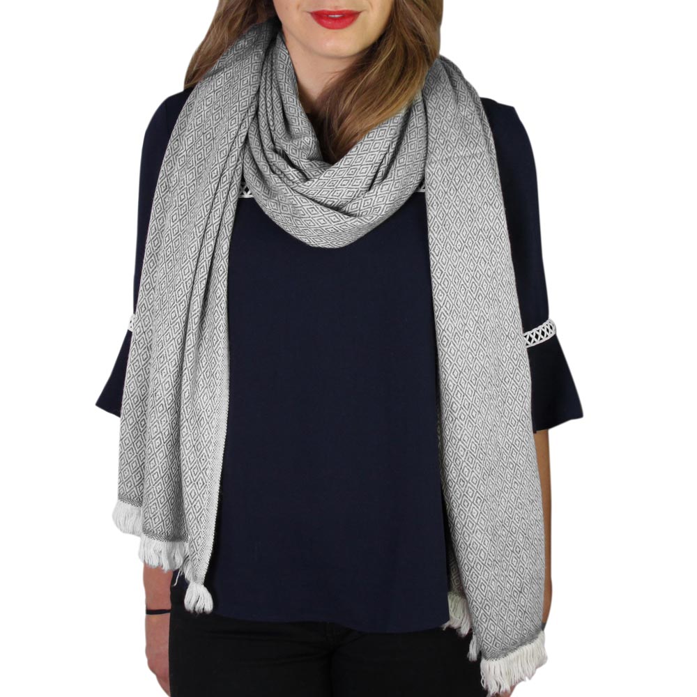 Pashmina / Kaschmir und Wolle Schal für Frauen, anthrazit-grau, Diamant-Motiv