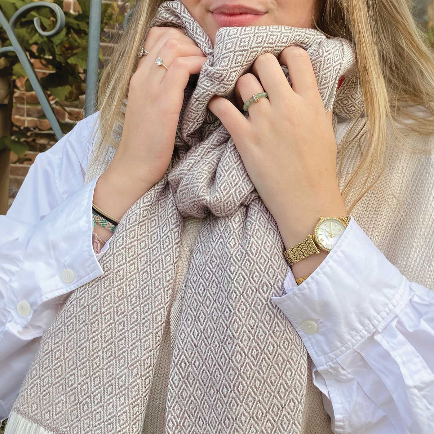 Pashmina / Kaschmir und Wolle Schal für Frauen, kastanienbraun, Diamant-Motiv