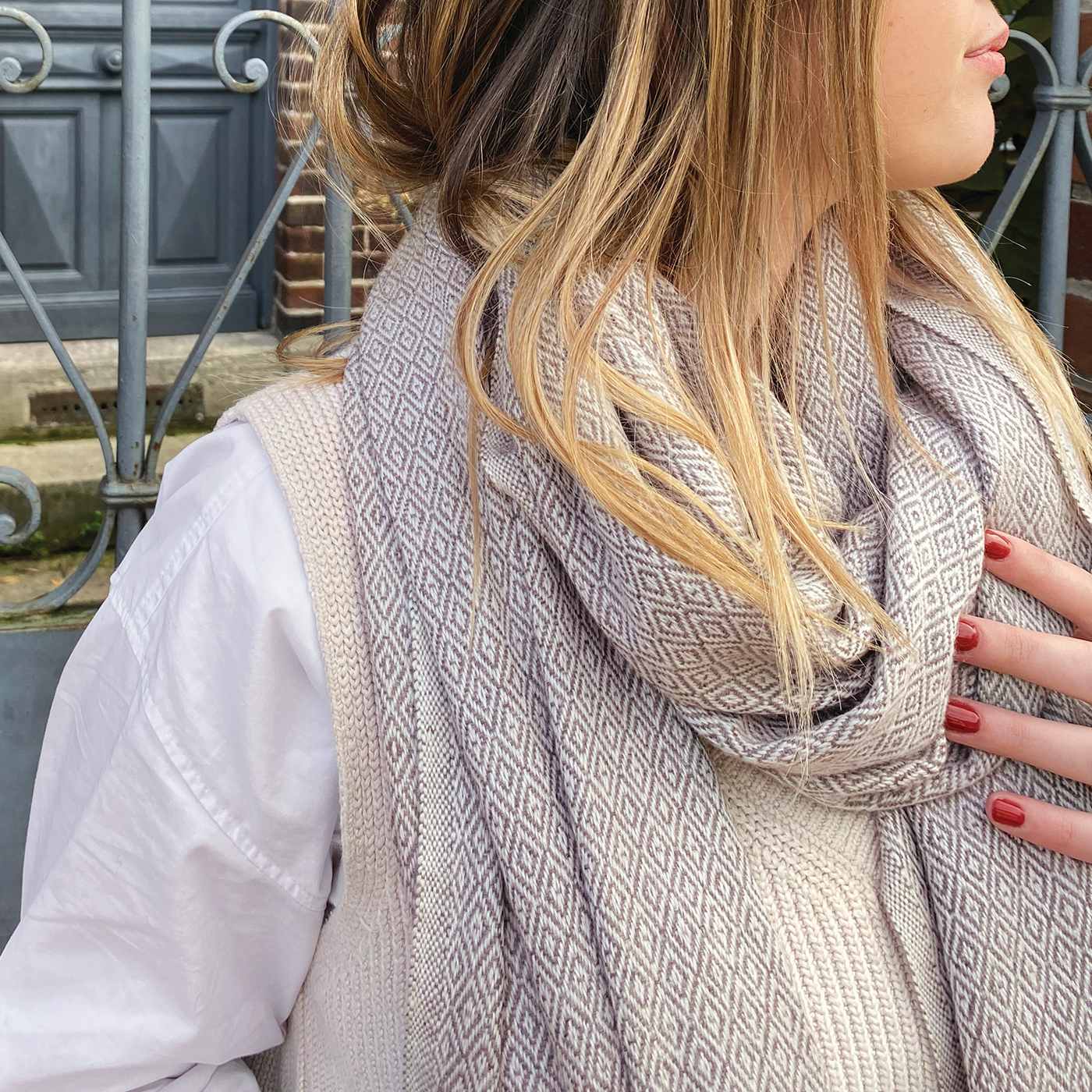 Pashmina / Kaschmir und Wolle Schal für Frauen, kastanienbraun, Diamant-Motiv