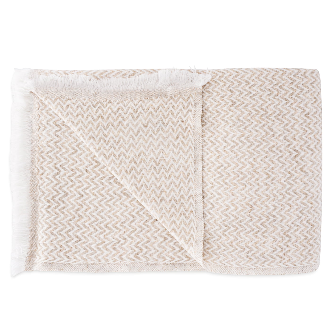 Pashmina / Kamelfarben Kaschmir und Wolle Schal im Fischgrätenmuster