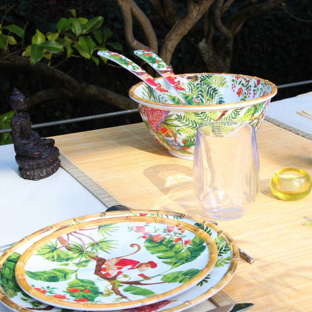 Tiefe, große Salatschüssel aus reinem Melamin - 25 cm - Affen aus Bali