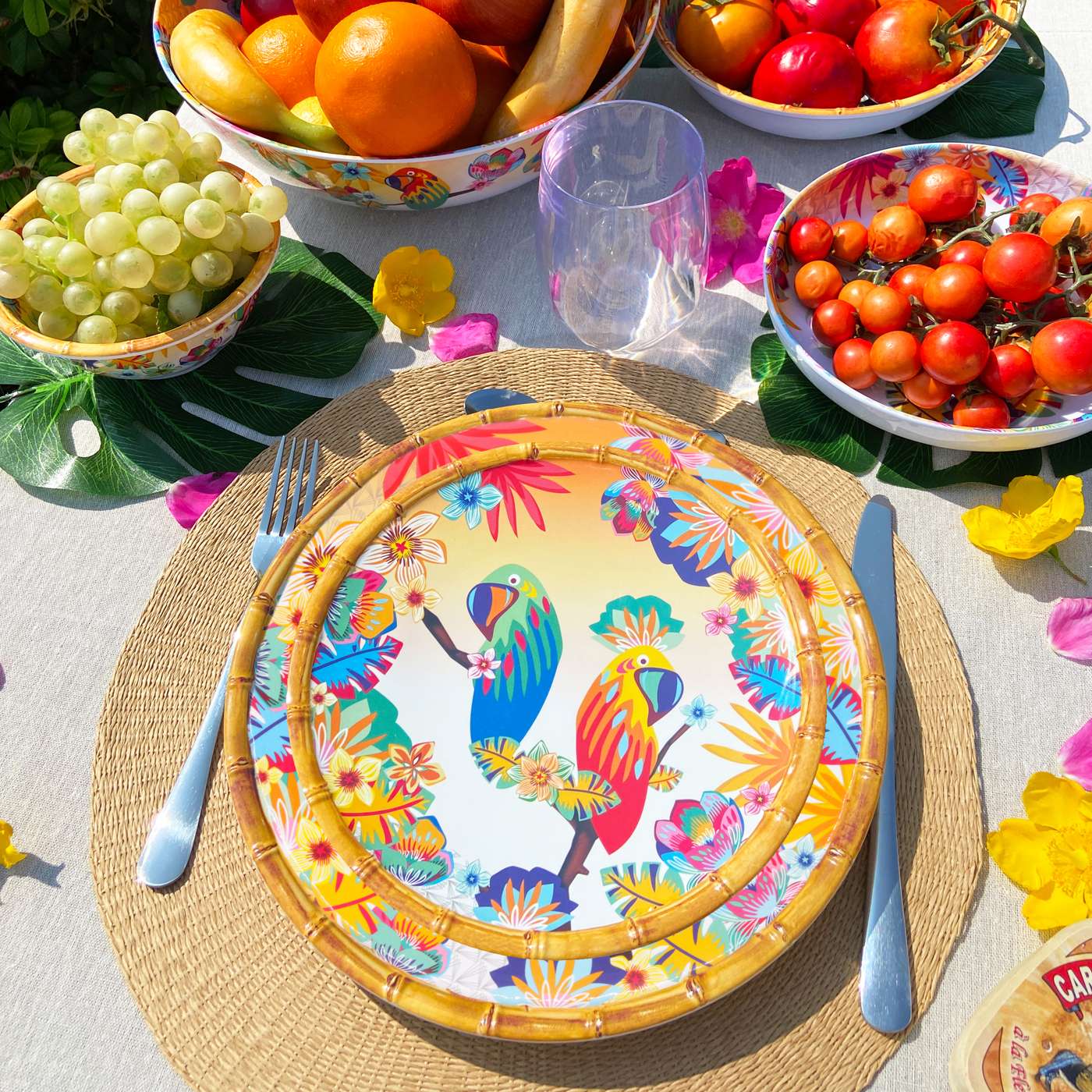 Große Salatschüssel aus Melamin - Ř 31 cm - Papageien von Bahia