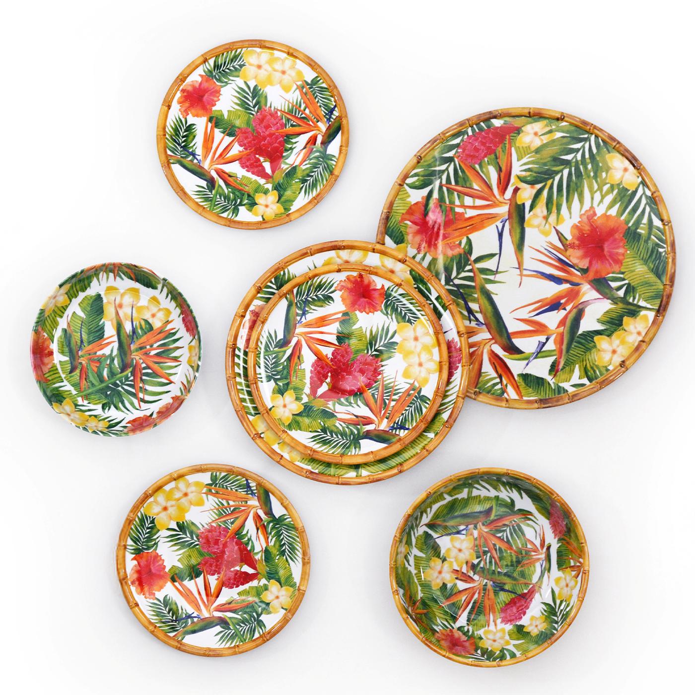 Rechteckiges Tablett mit abgerundeten Ecken - Melamin - 45 cm - Exotische Blumen
