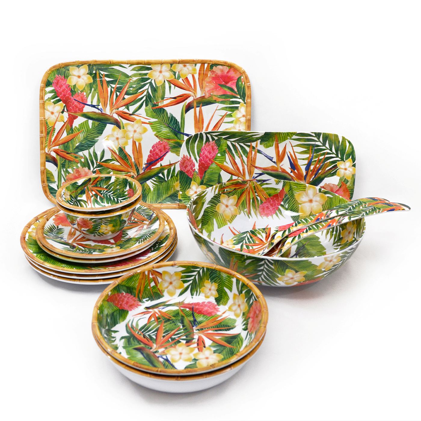 Tiefe, große Salatschüssel - reines Melamin - 25 cm- Exotische Blumen