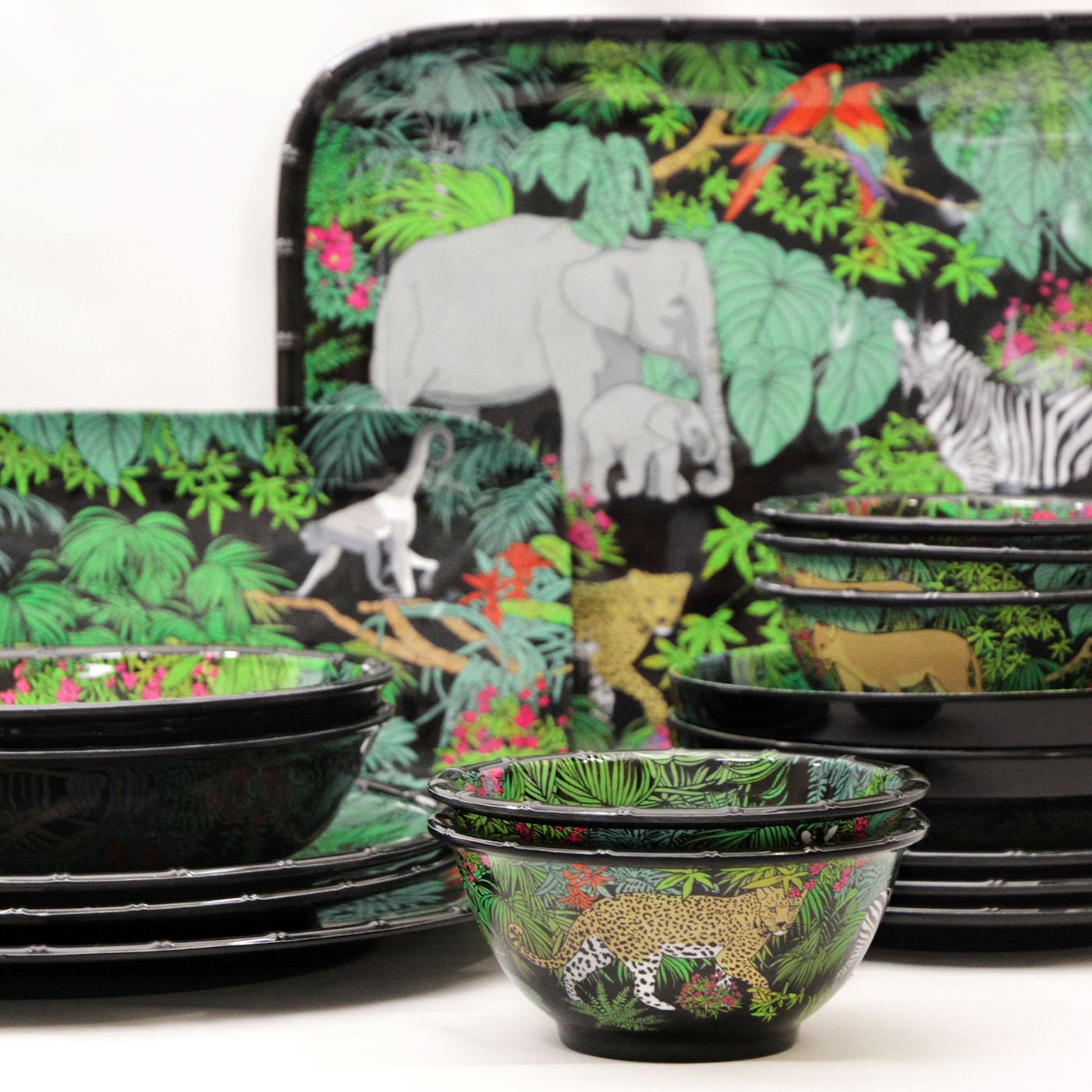 Lange, rechteckige Kuchenplatte - reines Melamin - 37,5 cm - Jungle
