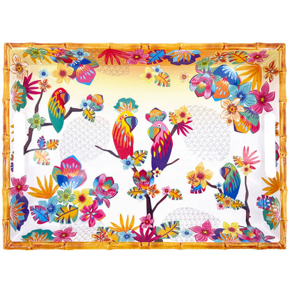 Großes Tablett mit Griffen aus Melamin - 50 cm - Papageien von Bahia