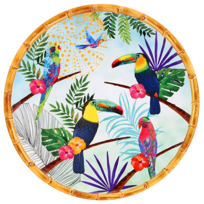 Großer flacher Teller aus reinem Melamin 28 cm - Tukanen aus Rio