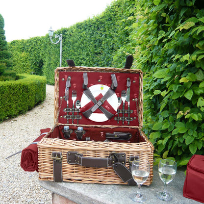 Picknickkorbe aus Weide und Leder "Champs-Elysées" bordeauxrot - 2 Personen