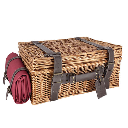 Picknickkorbe aus Weide und Leder "Champs-Elysées" bordeauxrot - 4 Personen