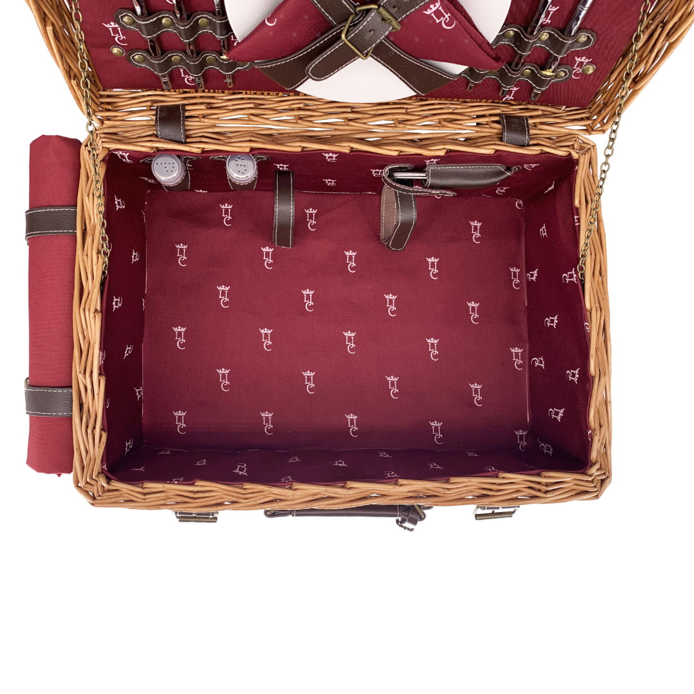 Picknickkorbe aus Weide und Leder "Champs-Elysées" bordeauxrot - 4 Personen