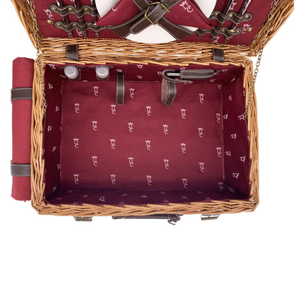 Picknickkorbe aus Weide und Leder "Champs-Elysées" bordeauxrot - 4 Personen