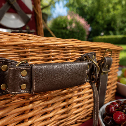 Picknickkorbe aus Weide und Leder "Champs-Elysées" bordeauxrot - 4 Personen