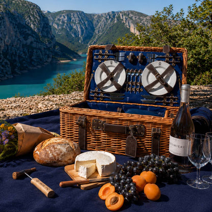 Picknickkorbe aus Weide und Leder "Champs-Elysées" blau - 4 Personen