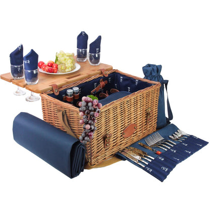 Picknickkorb mit Leder „Saint-Honoré“ in blau - 4 Personen