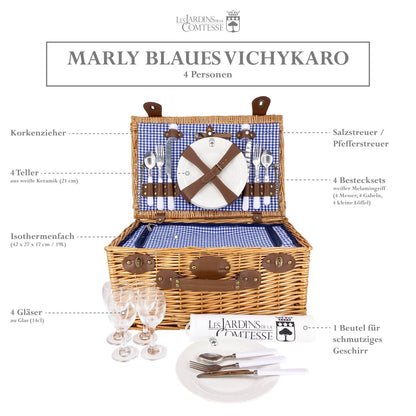 Picknickkorb Marly blaukariert - 4 Personen