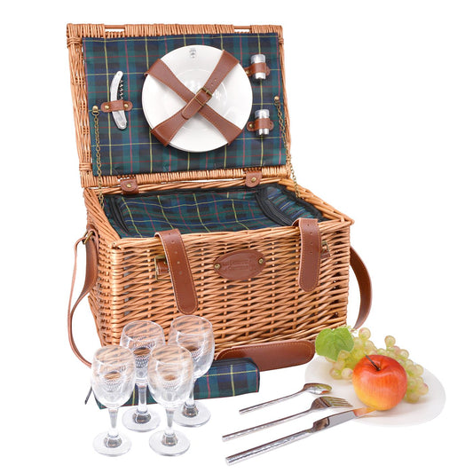 Picknickkorb „Trianon grün“ für 4 Personen mit Lederriemen