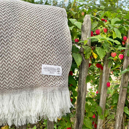Pashmina / Kastanienbrauner Kaschmir und Wolle Schal im Fischgrätenmuster