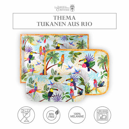 Rechteckiges Tablett mit abgerundeten Ecken - Melamin - 45 cm - Tukanen aus Rio