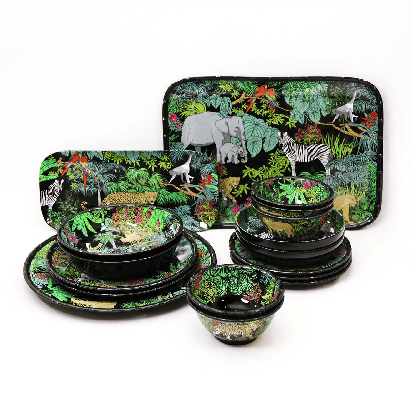 Runder Servierteller - mit Bambusrand - reines Melamin - 35,5 cm - Jungle